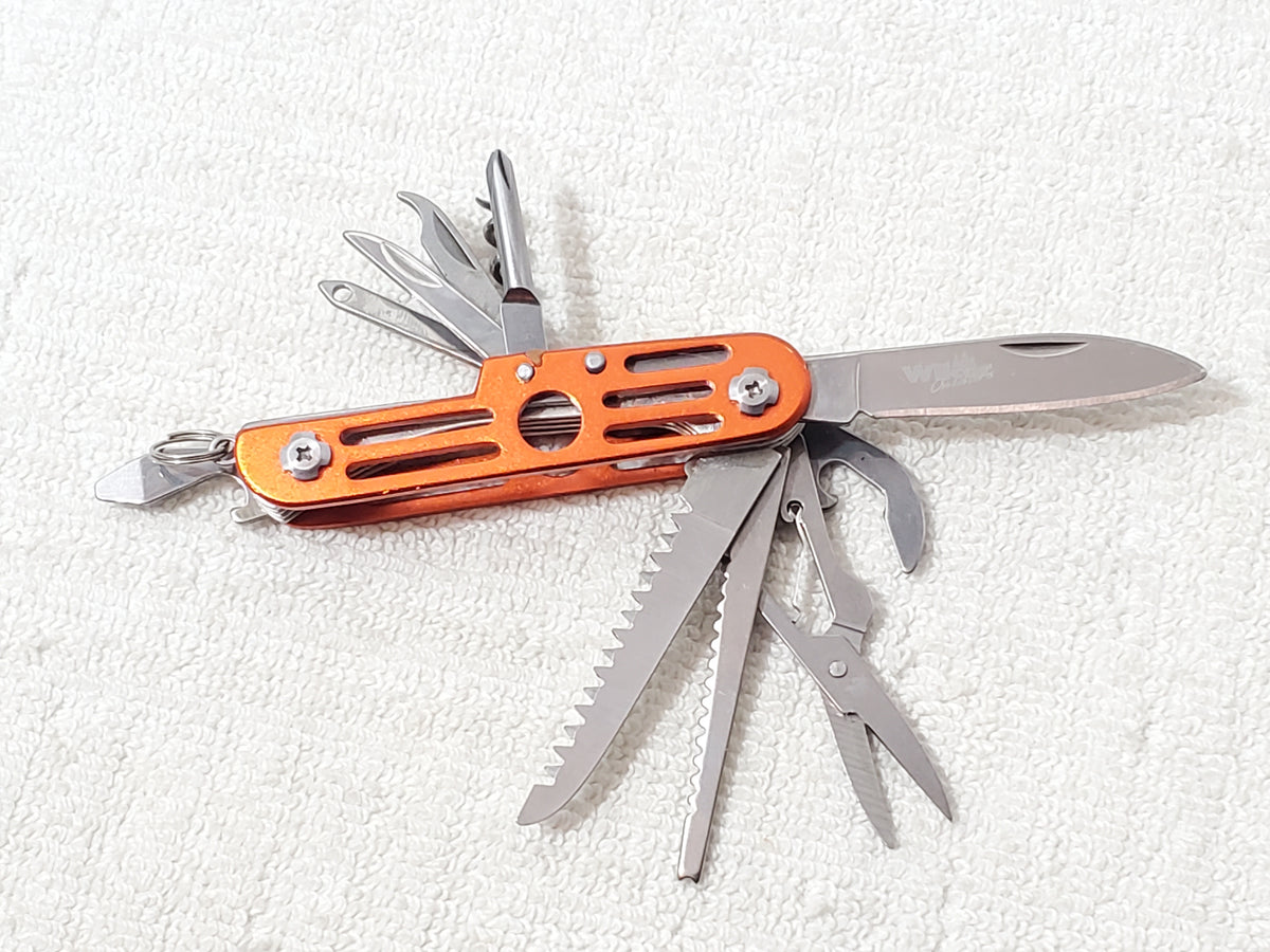 Wilcor Outdoors 15-in-1 Multi-Tool Pocket Knife Metallic Orange Stainless Steel