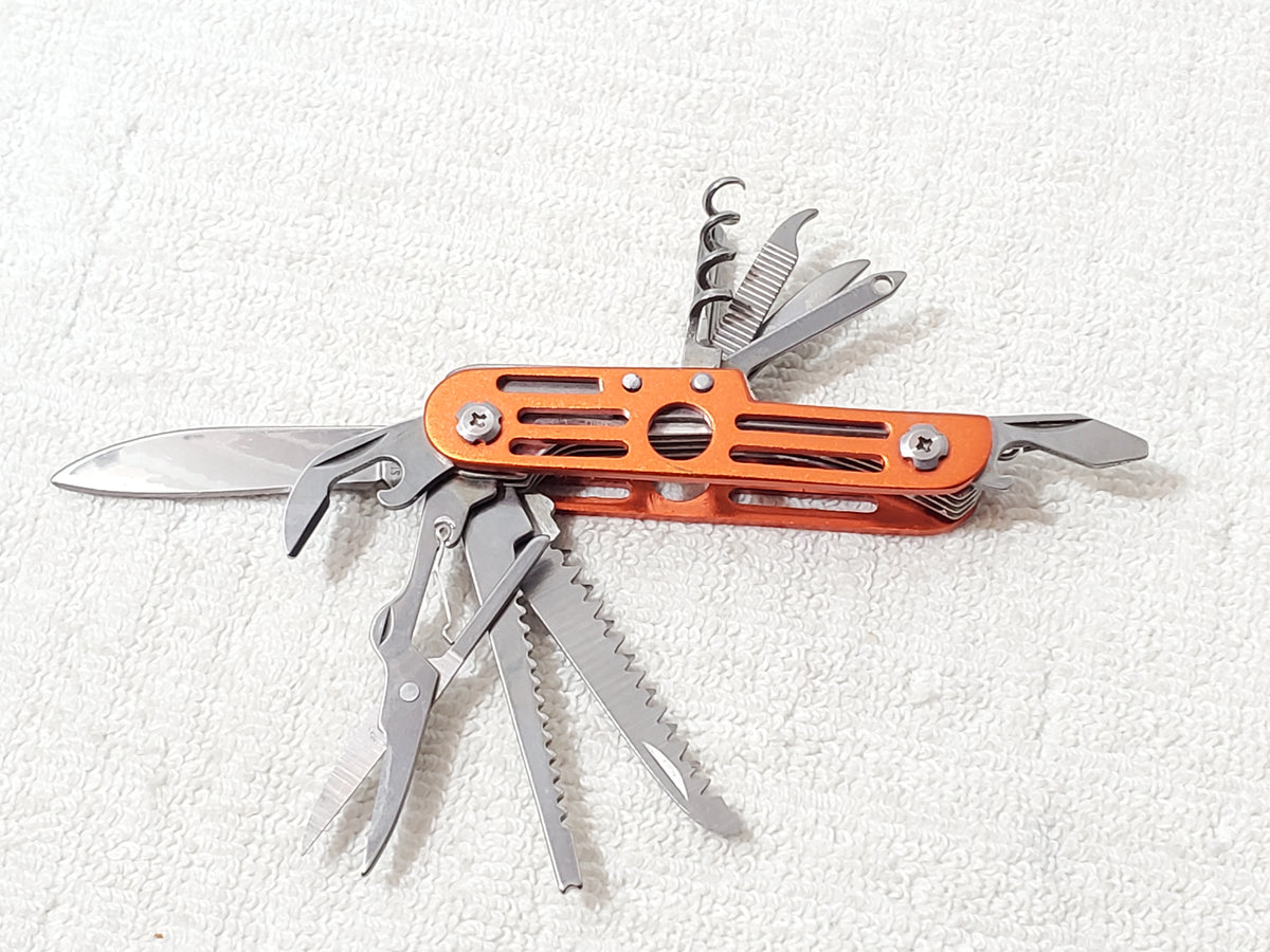 Wilcor Outdoors 15-in-1 Multi-Tool Pocket Knife Metallic Orange Stainless Steel