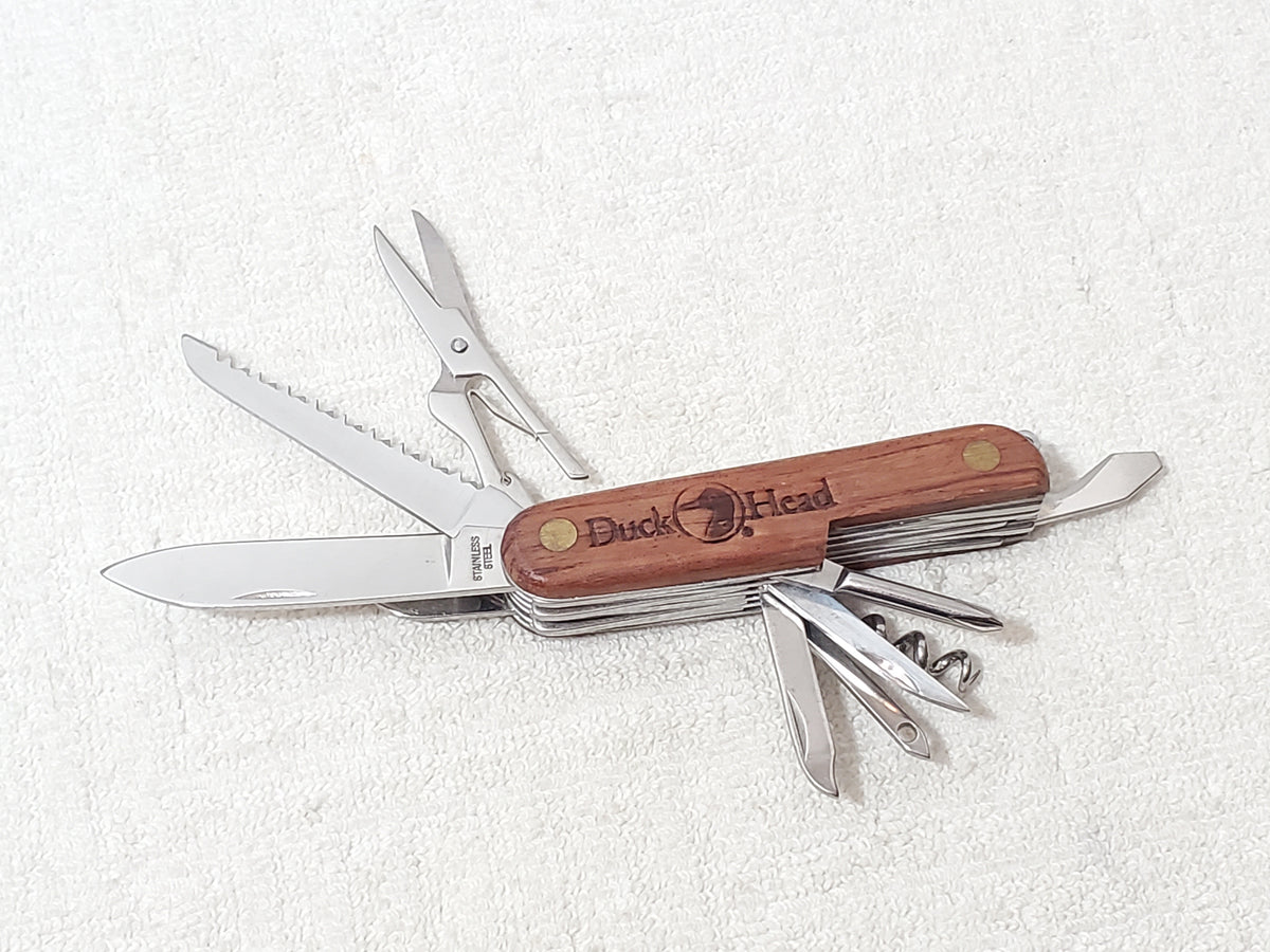 Vintage Duck Head Pocket Knife Multi-Tool Wooden Handle Scales Stainless Steel