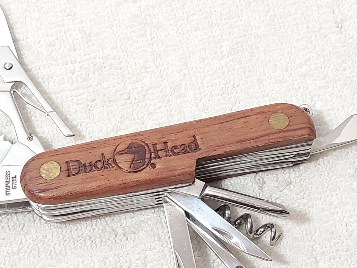 Vintage Duck Head Pocket Knife Multi-Tool Wooden Handle Scales Stainless Steel