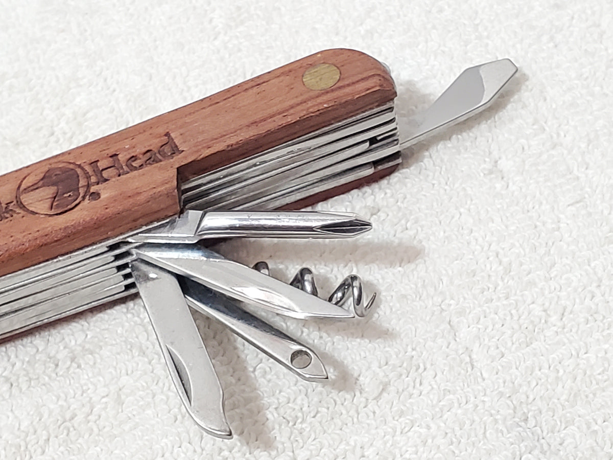Vintage Duck Head Pocket Knife Multi-Tool Wooden Handle Scales Stainless Steel