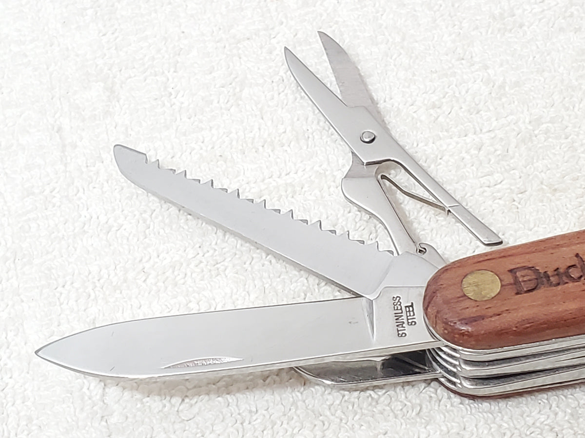 Vintage Duck Head Pocket Knife Multi-Tool Wooden Handle Scales Stainless Steel