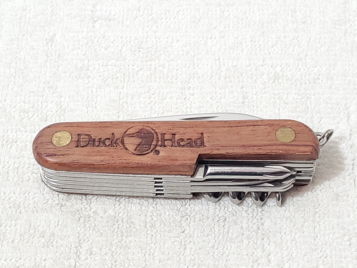 Vintage Duck Head Pocket Knife Multi-Tool Wooden Handle Scales Stainless Steel