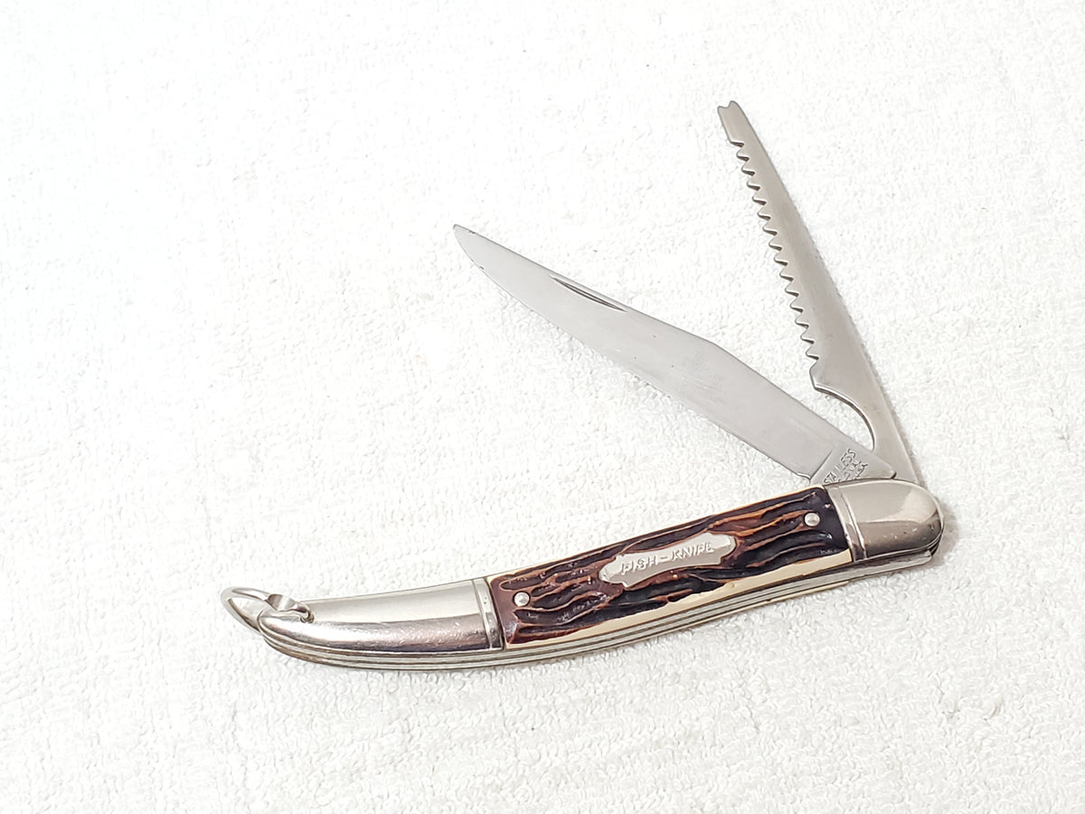 Vintage Colonial Folding Pocket Fishing Knife Texas Toothpick Style Made in USA