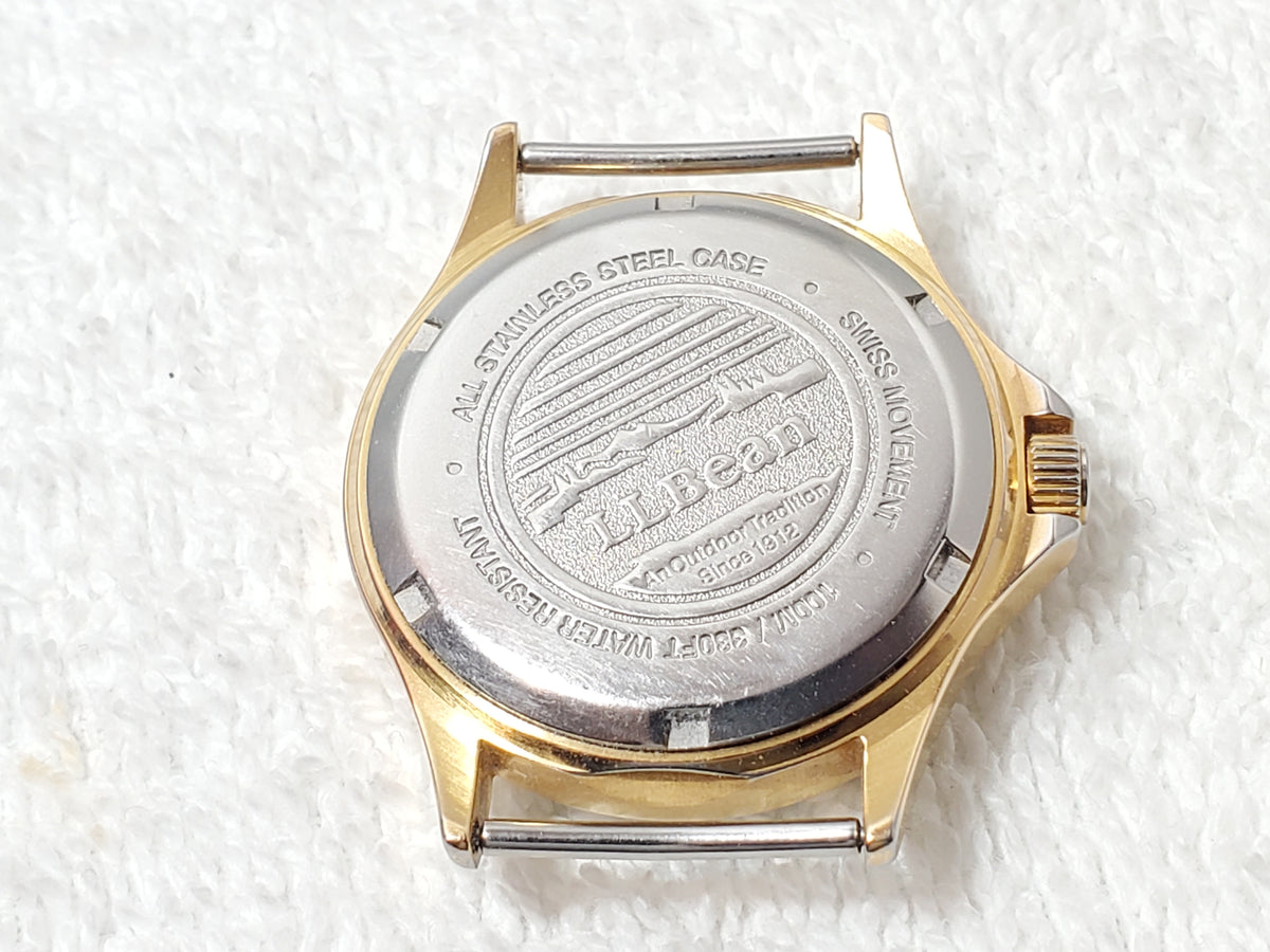 Vintage L.L. Bean Men's Quartz Date Watch White Dial Gold Tone WR 100M One Jewel