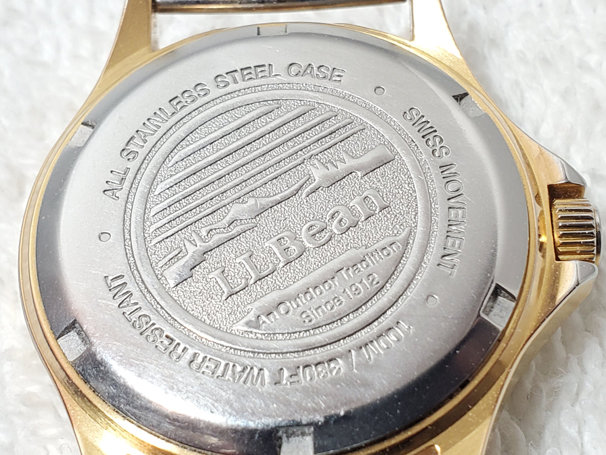 Vintage L.L. Bean Men's Quartz Date Watch White Dial Gold Tone WR 100M One Jewel