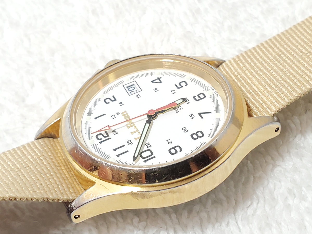 Vintage L.L. Bean Men's Quartz Date Watch White Dial Gold Tone WR 100M One Jewel