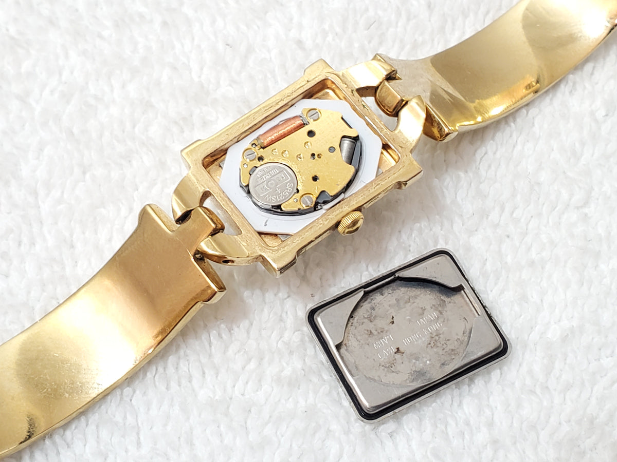 Vintage Citizen CQ Tank Black Dial Women's Gold Plated Bracelet Quartz Watch