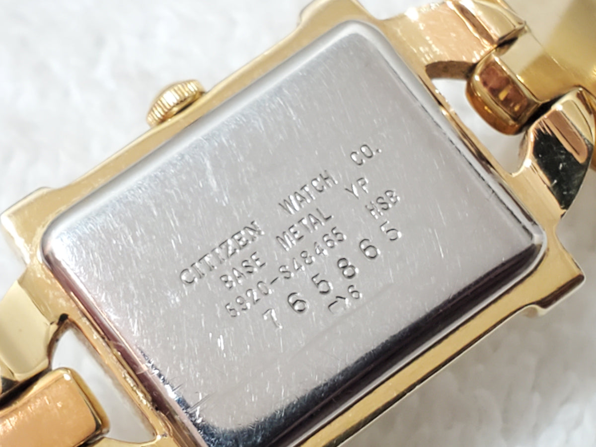 Vintage Citizen CQ Tank Black Dial Women's Gold Plated Bracelet Quartz Watch