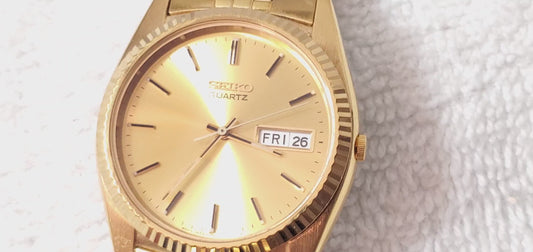 Vintage Seiko Men's Presidential Gold Tone Day Date Quartz Watch One Jewel