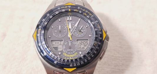 Citizen Eco Drive Blue Angels Skyhawk Men's Analog Digital Watch Stainless Steel World Time