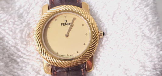 Vintage Fendi 600G Swiss Quartz Watch Gold Plated Rope Bezel Six Jewels