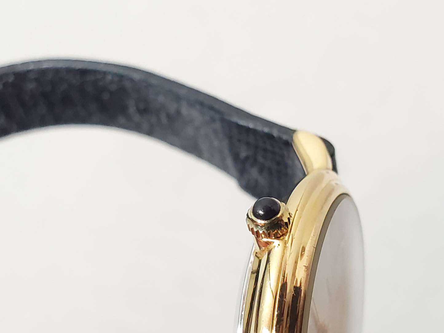 Vintage Peugeot Women's Watch Gold Tone Roman Numeral White Dial Lizard Grain