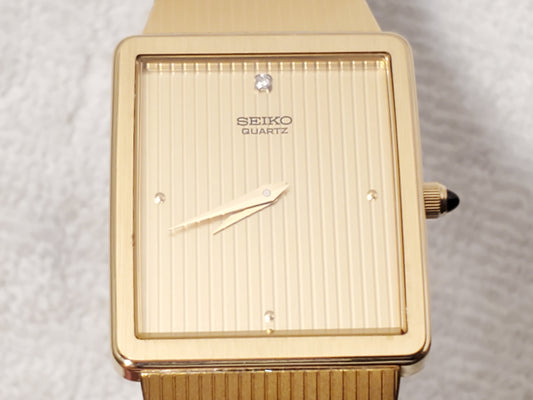 Vintage Seiko Men's One Diamond Dial Gold Plated Tank Watch Five Jewels S Steel